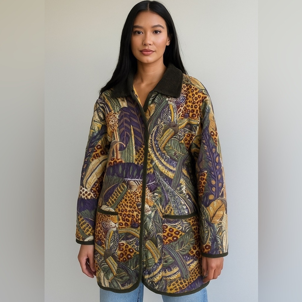 Vintage Salvatore Ferragamo Tiger Jungle Print Art Jacket size Medium